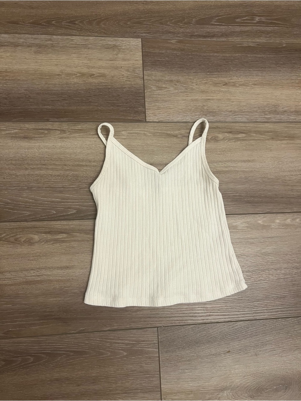 V-Neck Ribbed Spaghetti Strap Camisole - Cream
